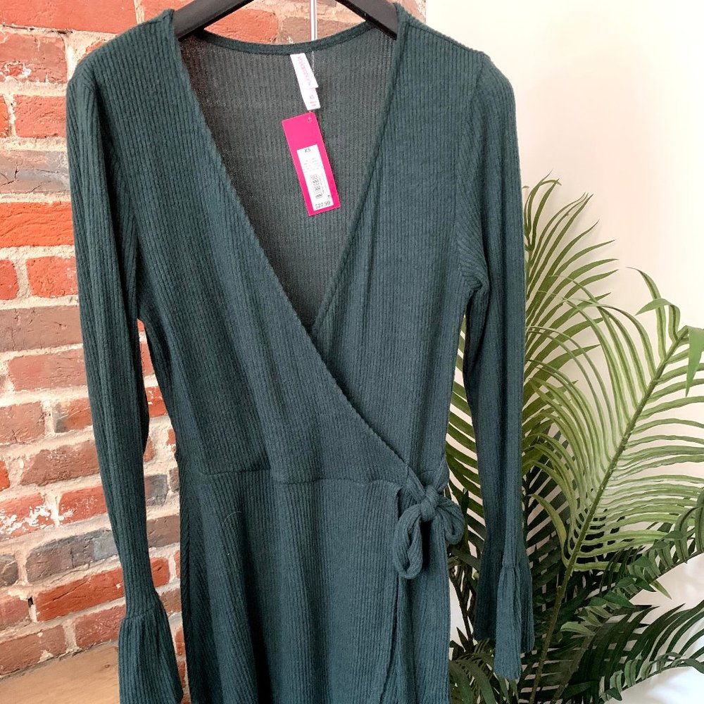 Forest Green Wrap Sweater Dress